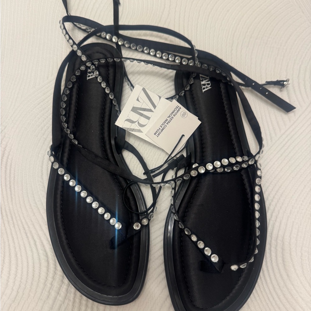 Zara Black Sandals with Sparkling Accents